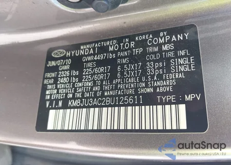 2011 Hyundai Tucson Gls from USA, damaged, VIN KM8JU3AC2BU125611